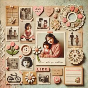 Creative Maa DP for WhatsApp with a DIY collage of childhood photos with a mother.