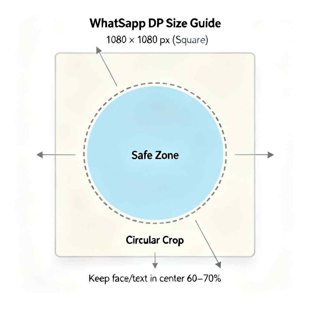whatsapp dp size and safe zone guide showing circular crop and center area