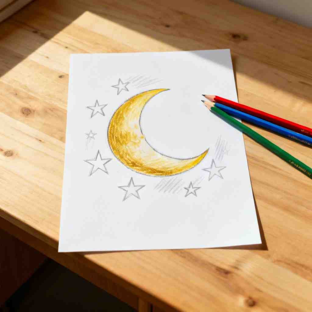 Coloring crescent moon for Eid drawing step 3