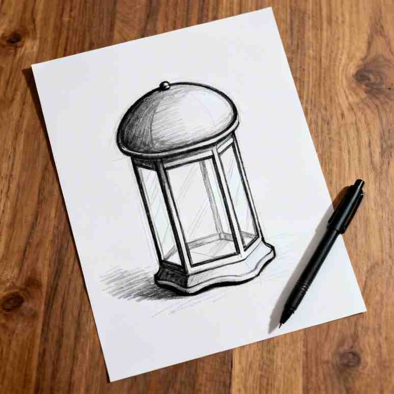 Outlined Eid lantern drawing with black pen