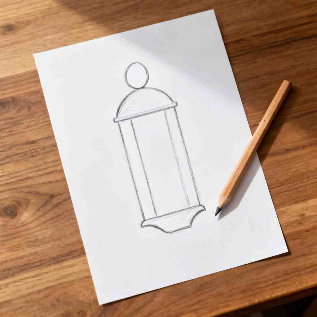 Simple pencil outline of Eid lantern drawing step 1