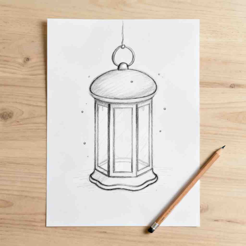 Detailed lantern sketch for Eid drawing tutorial