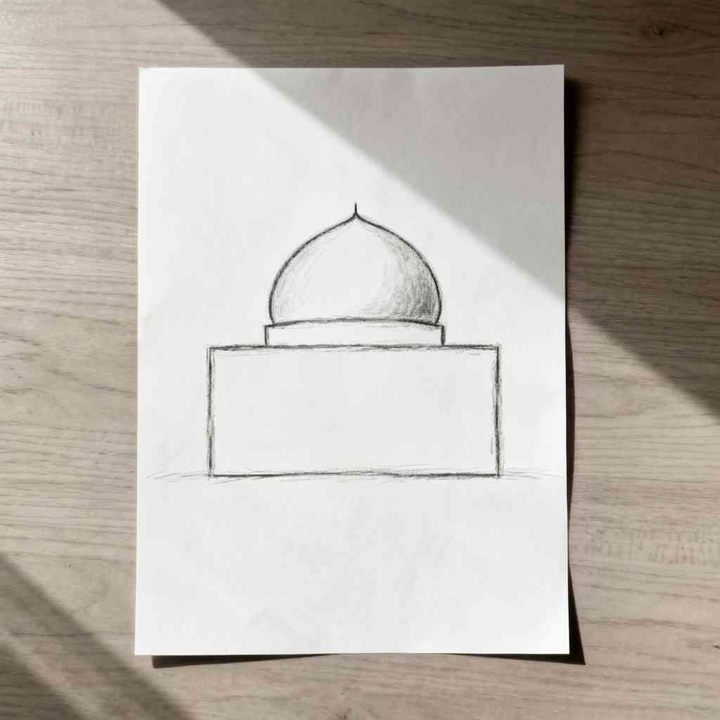 Basic mosque dome and base outline for easy Eid drawing tutorial