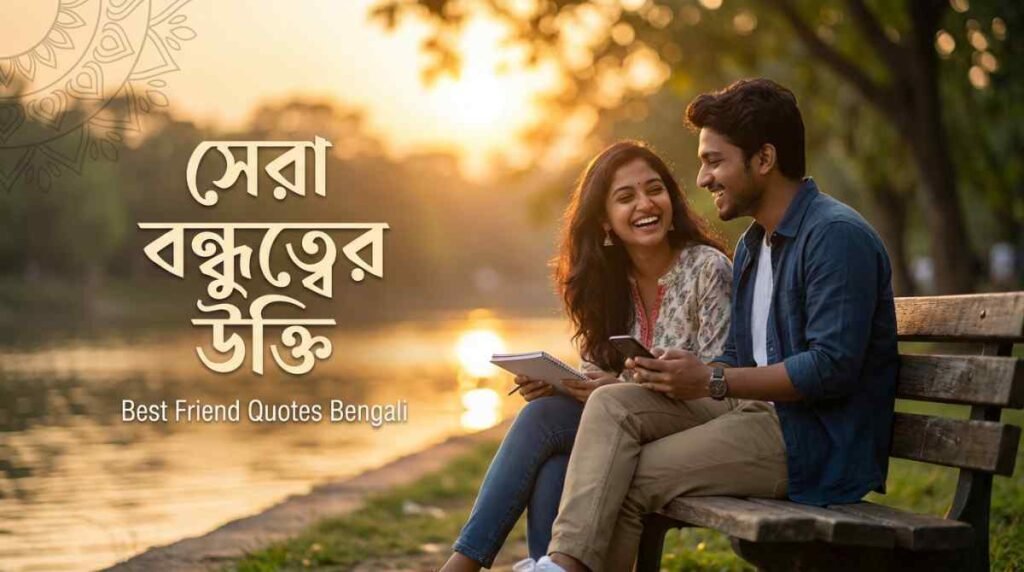 Best Friend Quotes Bengali featuring two close friends sharing a happy and meaningful moment together