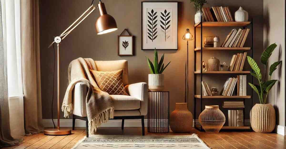 Cozy reading nook with armchair and bookshelf
