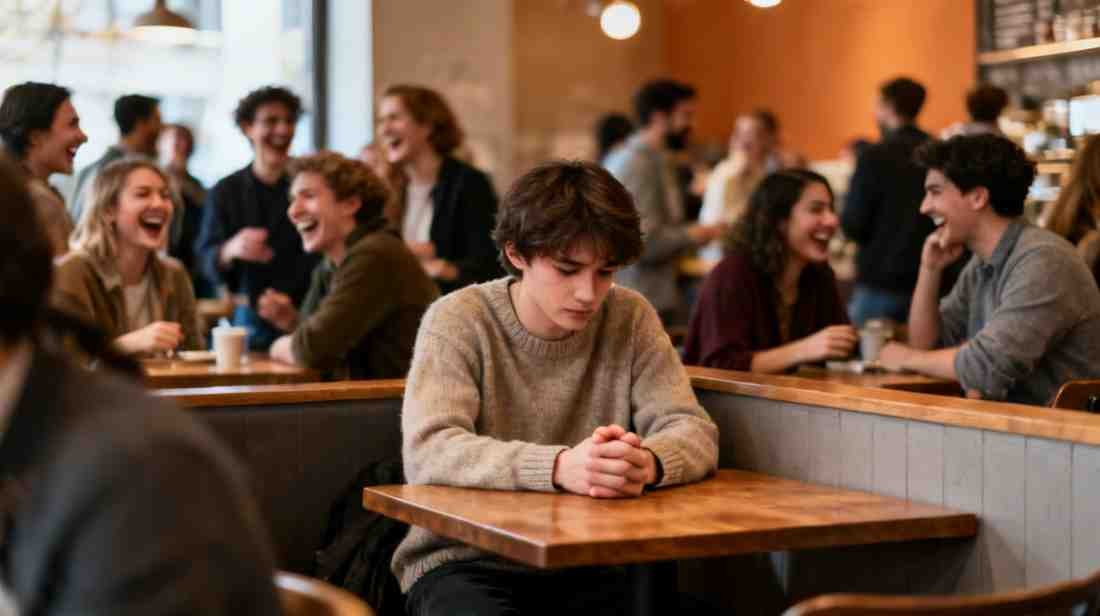 emotional one sided love shayari in English lonely person sitting alone in a crowded cafe