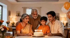Birthday wishes shared during a warm Indian family celebration at home