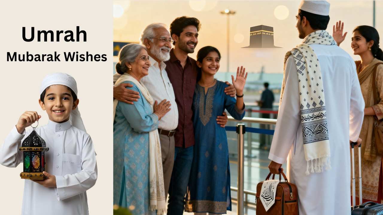 Umrah Mubarak wishes in English – Indian family saying goodbye at airport before Umrah