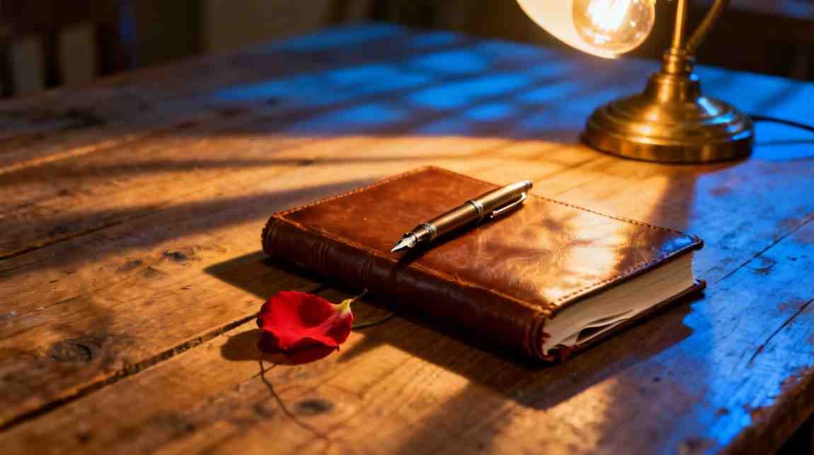 breakup shayari bangla — notebook and rose petal for writing heartbreak shayari