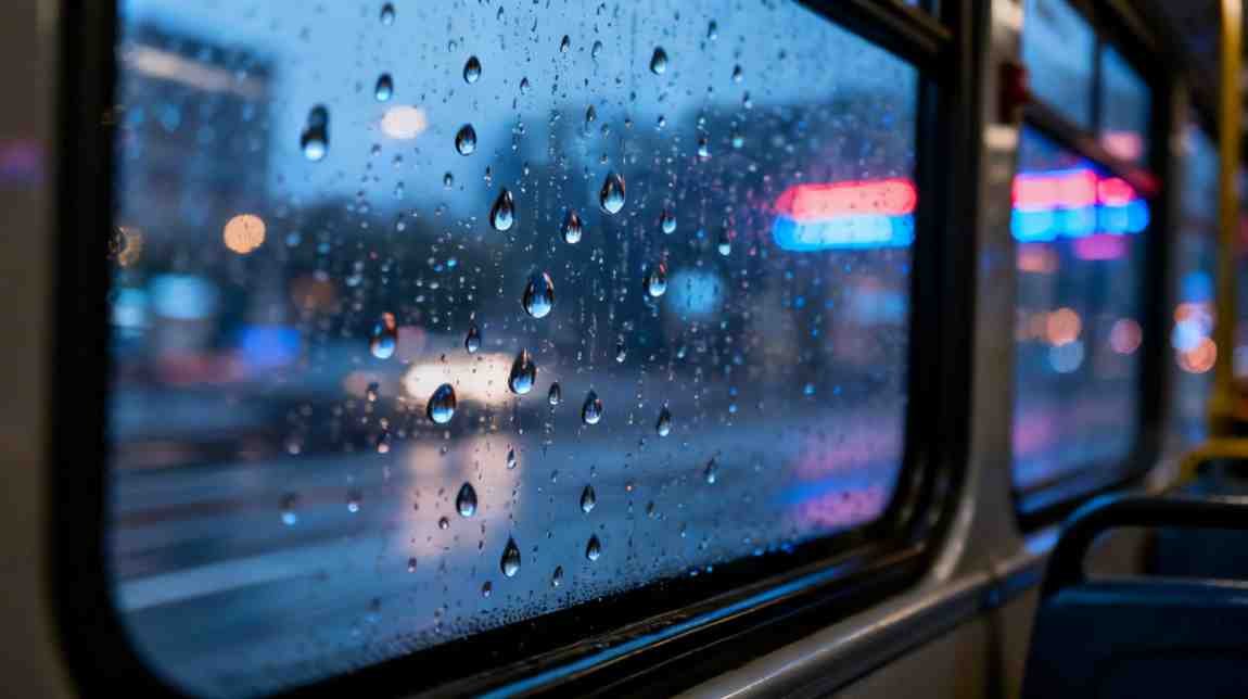 breakup shayari bangla — raindrops and blurred city lights reflecting sadness