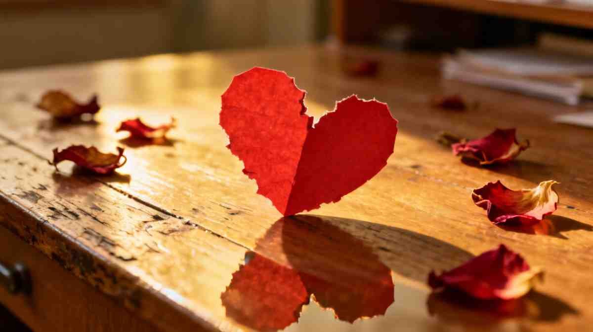 Torn paper heart with dried rose — Broken Heart Quotes in Bengali visual