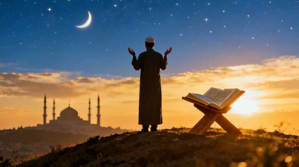 Person making dua at sunset, trusting Allah’s plan.