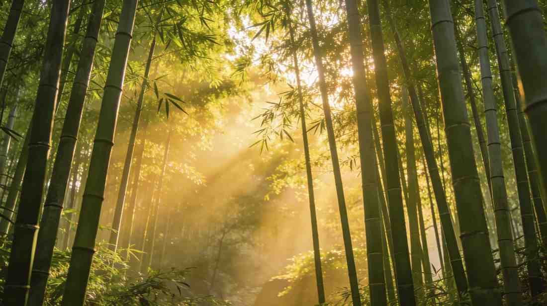 Bamboo grove with sunlight symbolizing nature themes in Assamese love songs