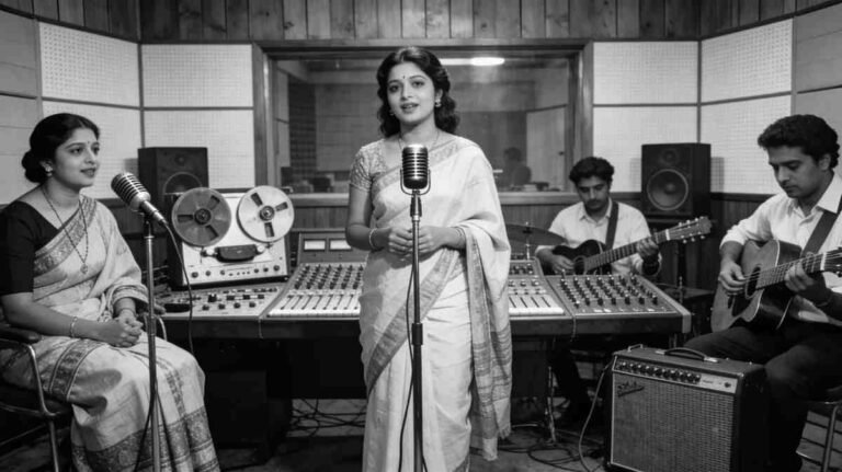 Old Assamese recording studio session with singers and musicians