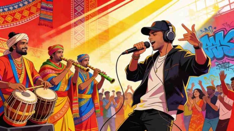 Assamese rap fusion with traditional instruments and musicians