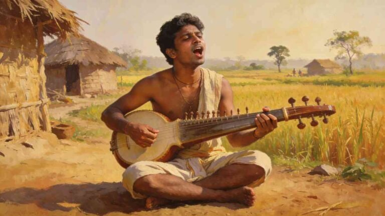Solo Assamese folk singer playing tokari and singing traditional song