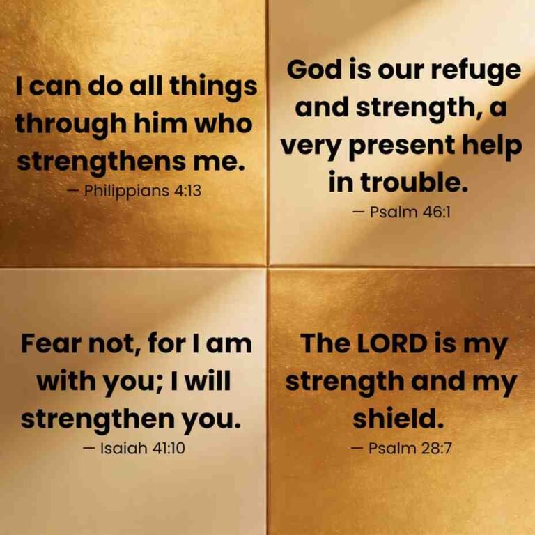 Bible verses about strength through faith on warm spiritual background