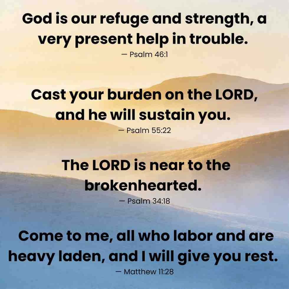 Bible quotes for hard times with sunrise background symbolizing hope and strength