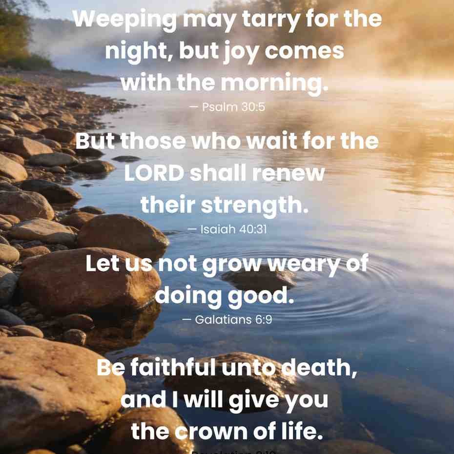 Bible verses about hope and endurance in hard times with sunrise sky background