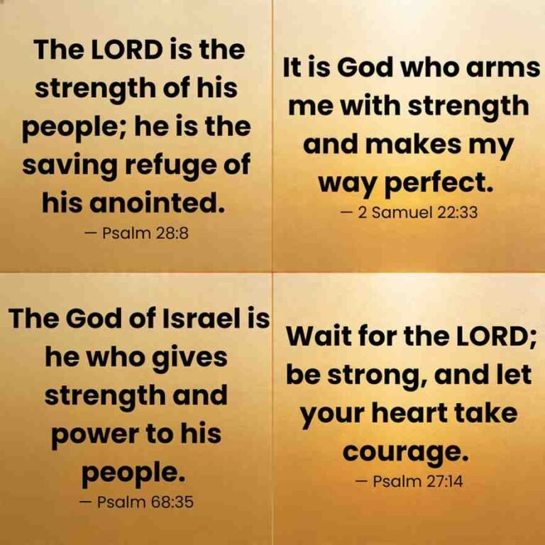 Bible verses about strength through God with calm golden spiritual background