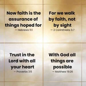 Bible quotes about faith displayed on light spiritual background with clean layout