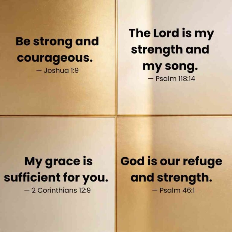 Inspirational Bible quotes about strength on soft gold background for motivation