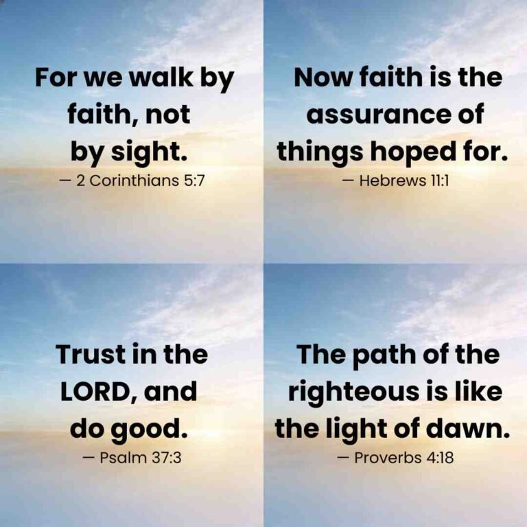 Bible verses about walking by faith with sunrise sky background