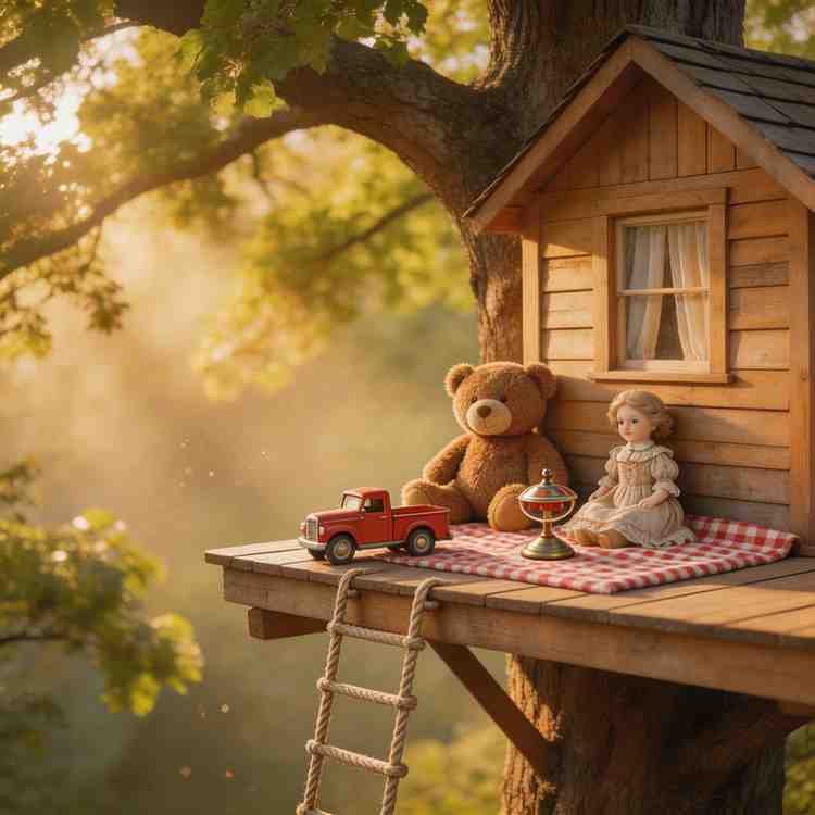 sunlit treehouse and childhood toys nostalgia and memories