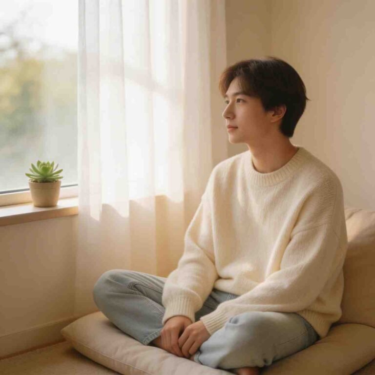 person sitting by window looking thoughtful emotional reflection