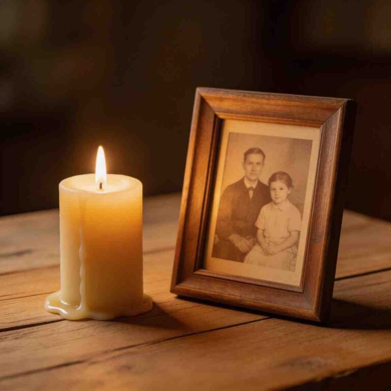 candle beside a photograph memorial and remembrance