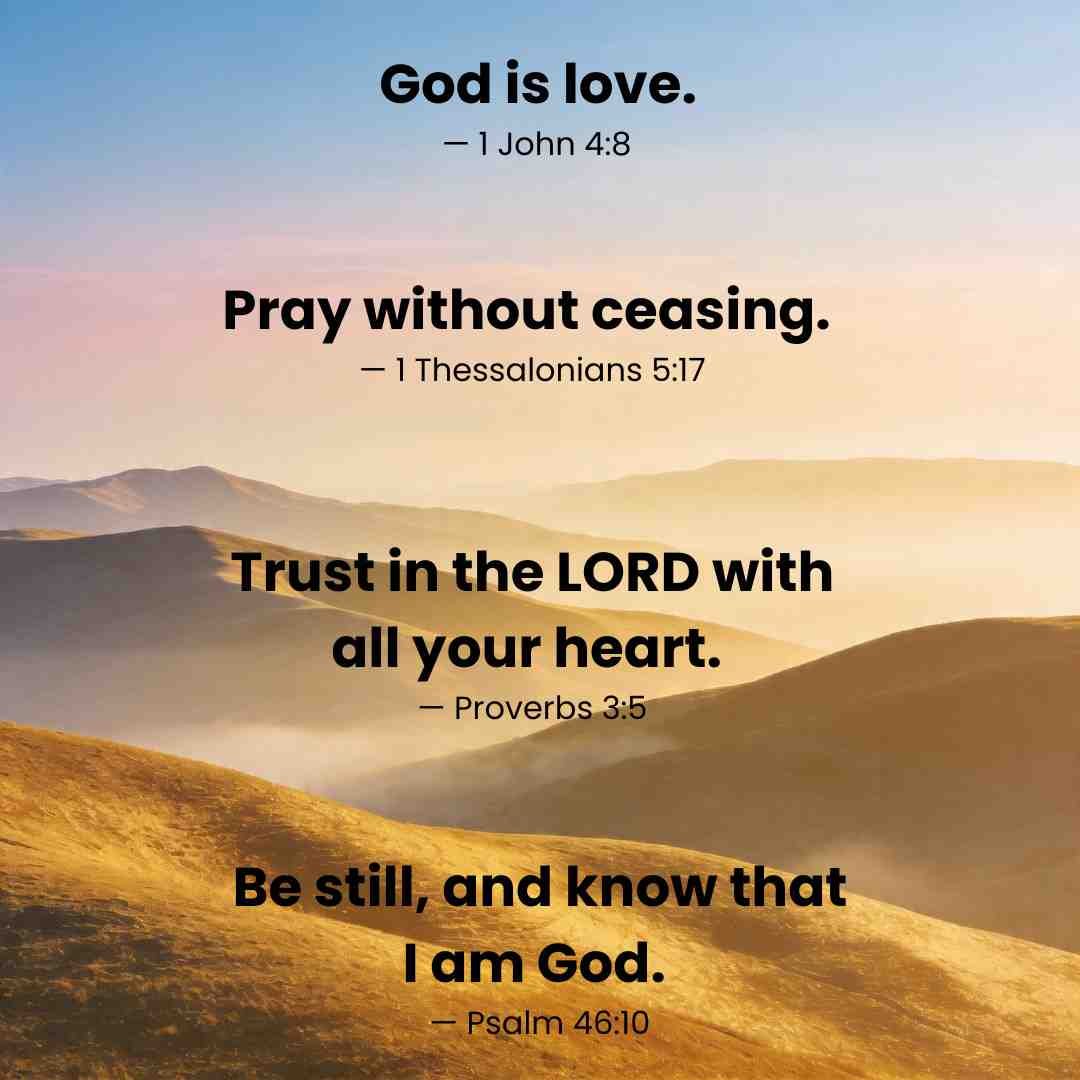 Short Bible quotes with sunrise background symbolizing faith and inspiration