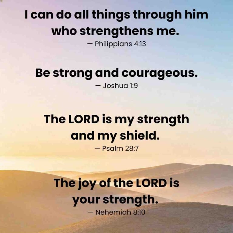 Short Bible quotes about strength with warm sunrise background