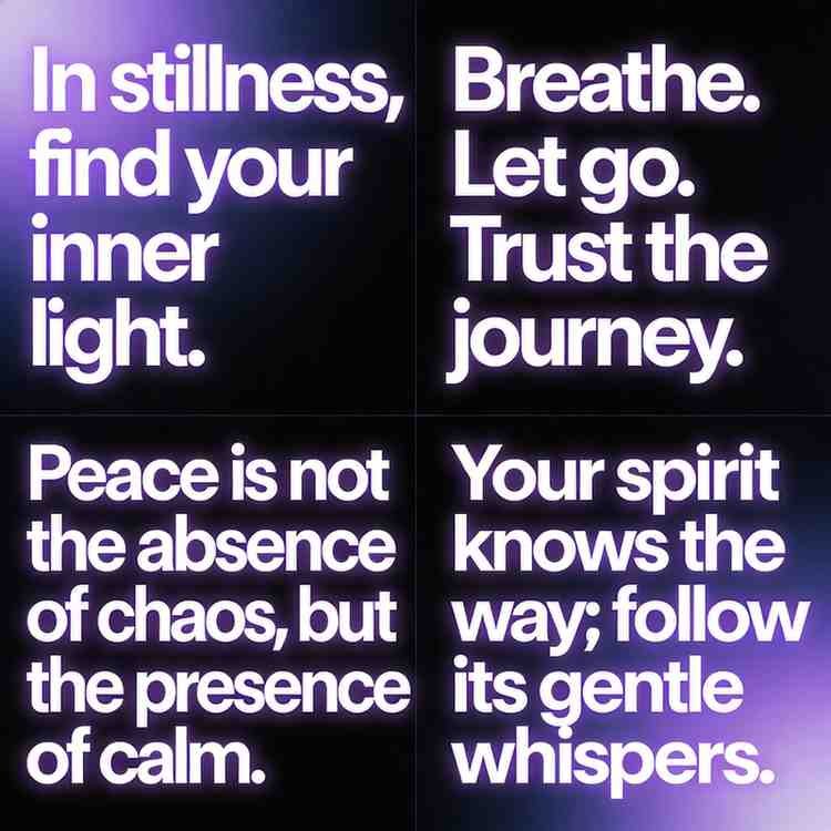 Spiritual quotes grid on soft dark gradient background with calm modern font