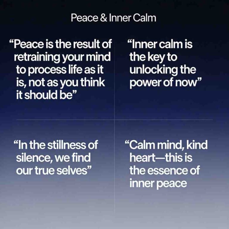 Peace and inner calm spiritual quotes on soft dark gradient with bold font