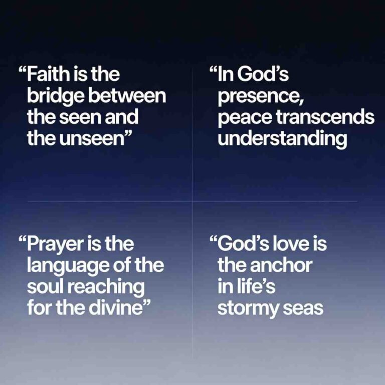 Faith and divine spiritual quotes grid on soft dark gradient background with bold typography