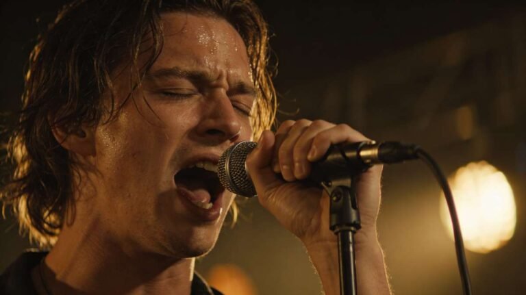 Singer expressing deep emotion during live performance