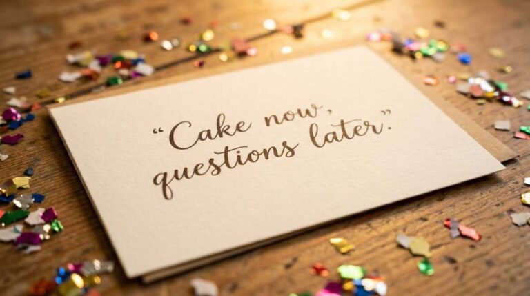 Funny birthday wish written on a birthday card with confetti