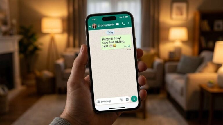 Funny birthday text messages shown in a WhatsApp chat