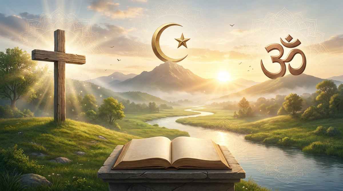 Universal faith symbols representing the Spiritual and Religious Quotes Collection.