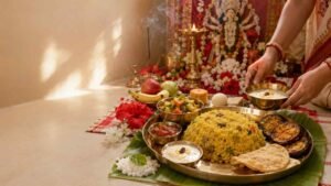 Durga Puja Bhog with Bhoger Khichuri, Labra, Beguni, Payesh, chutney and Bengali sweets