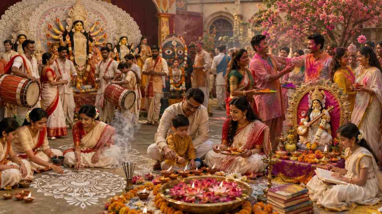 পশ্চিমবঙ্গের দুর্গাপূজা, সরস্বতীপূজা, দোলযাত্রা ও অন্যান্য প্রধান উৎসবের উদযাপন