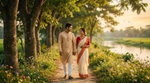 Valobasa Quotes in Bengali showing a loving Bengali couple symbolizing true love, trust, and heartfelt emotions.