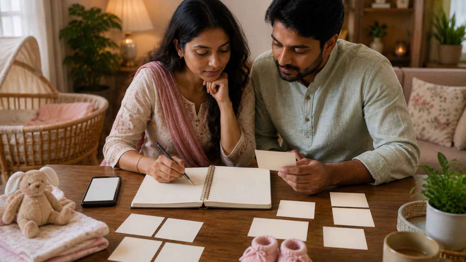 Bengali parents narrowing down A-initial baby girl name options while checking spelling and practical suitability