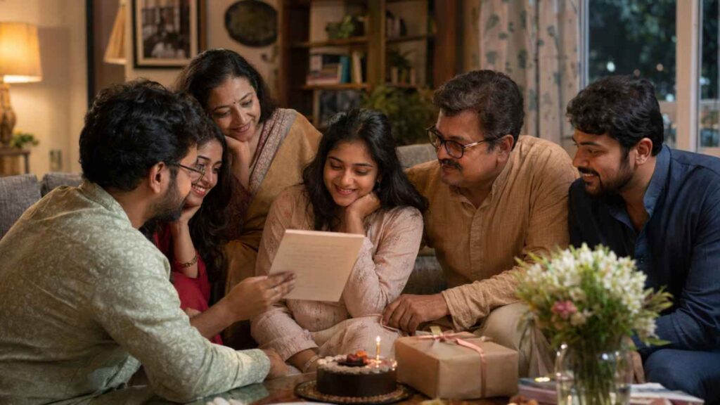 Birthday poem in Bengali – Bengali family celebrating a birthday while sharing a personal poem