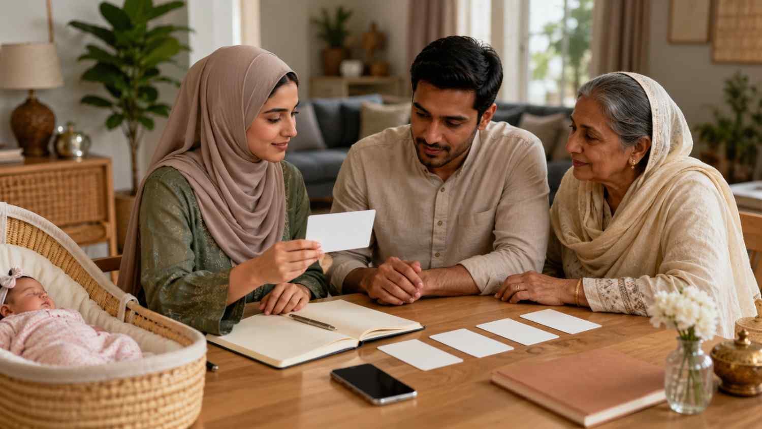 Islamic baby girl names from Quran being shortlisted by Muslim parents and grandmother for their newborn daughter