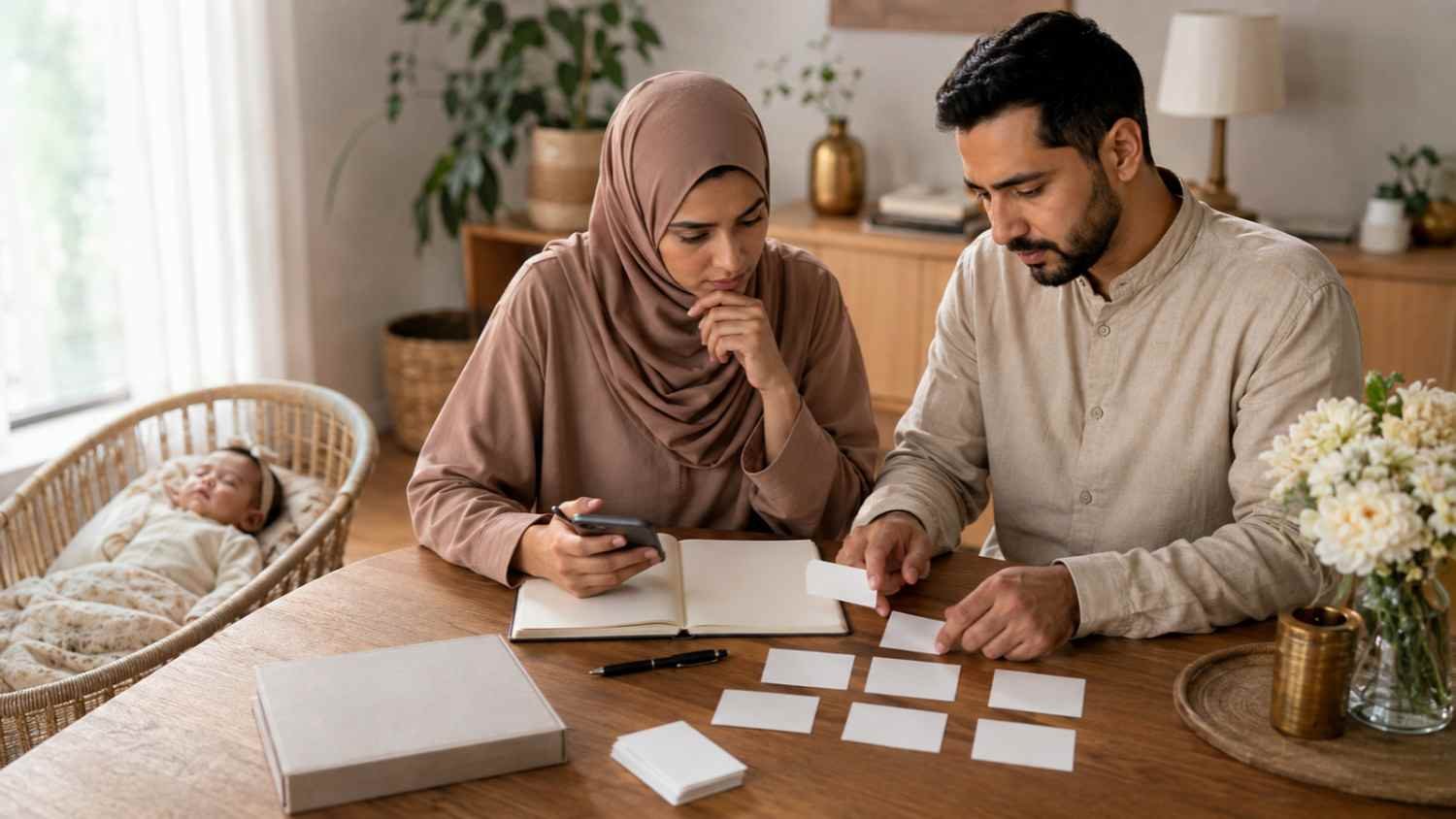 Islamic baby girl names from Quran being verified by Muslim parents for meaning, spelling, and Quranic connection