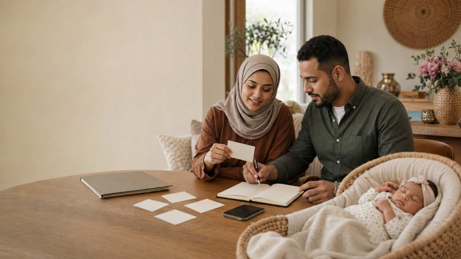`Muslim baby girl names being shortlisted by parents for their newborn daughter at home`