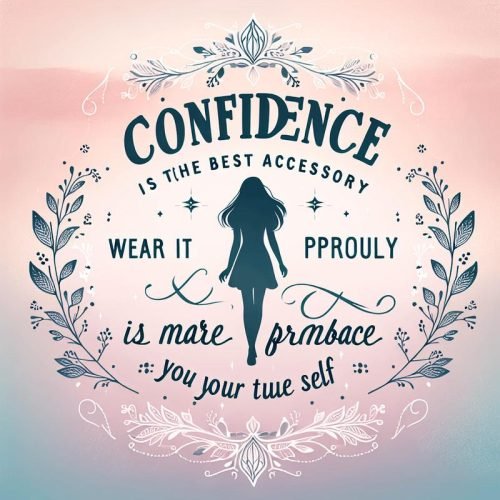 Silhouette of a confident woman with an inspirational quote about wearing confidence as the best accessory.